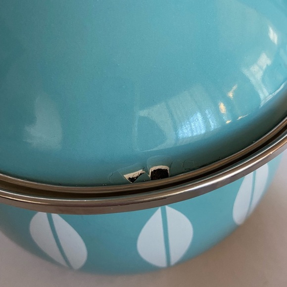 MCM 1.5 qt Lidded saucepan White Lotus on Turquoise Blue Scandinavian Vintage - Picture 4 of 13